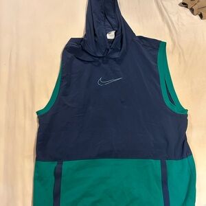 Nike Men's Blue and Green Sleeveless Hoodie Athletic Workout Training Large
